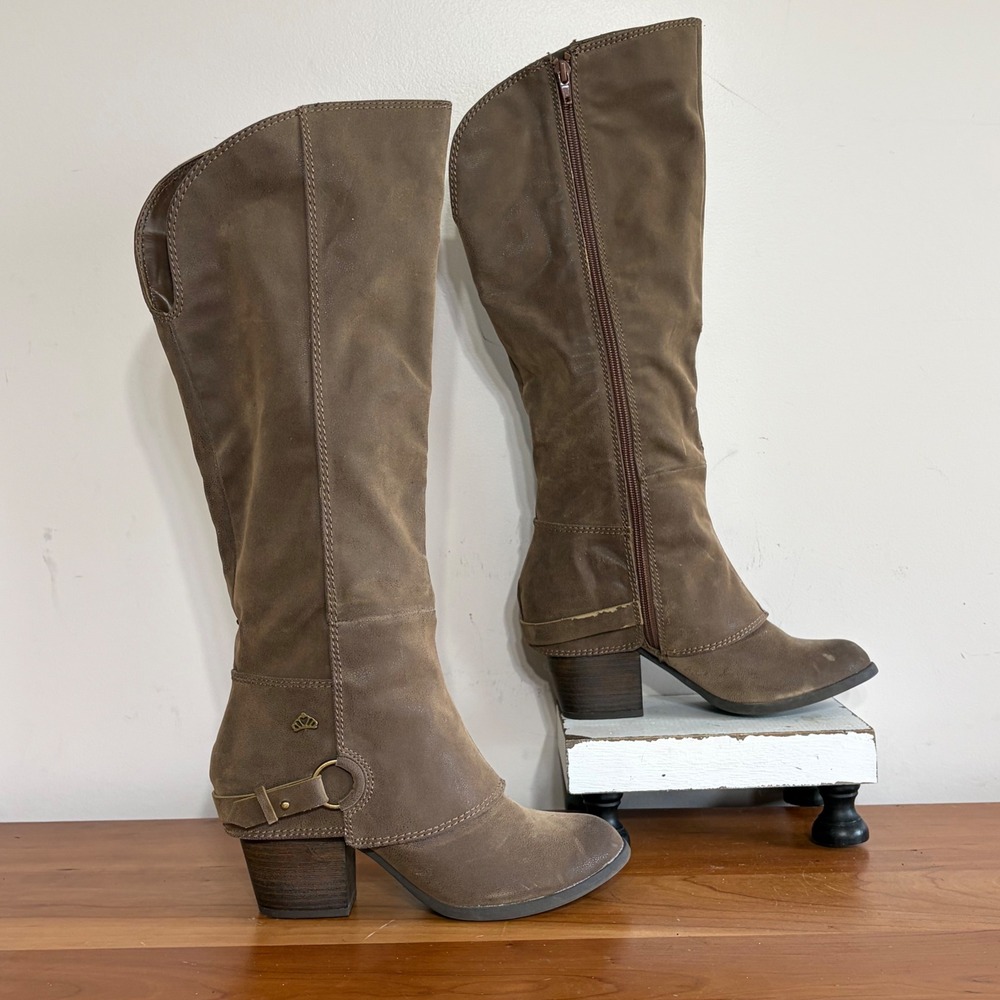 Fergalicious by Fergie Women Brown Tall Knee High Boots Stacked Heel Size 7.5